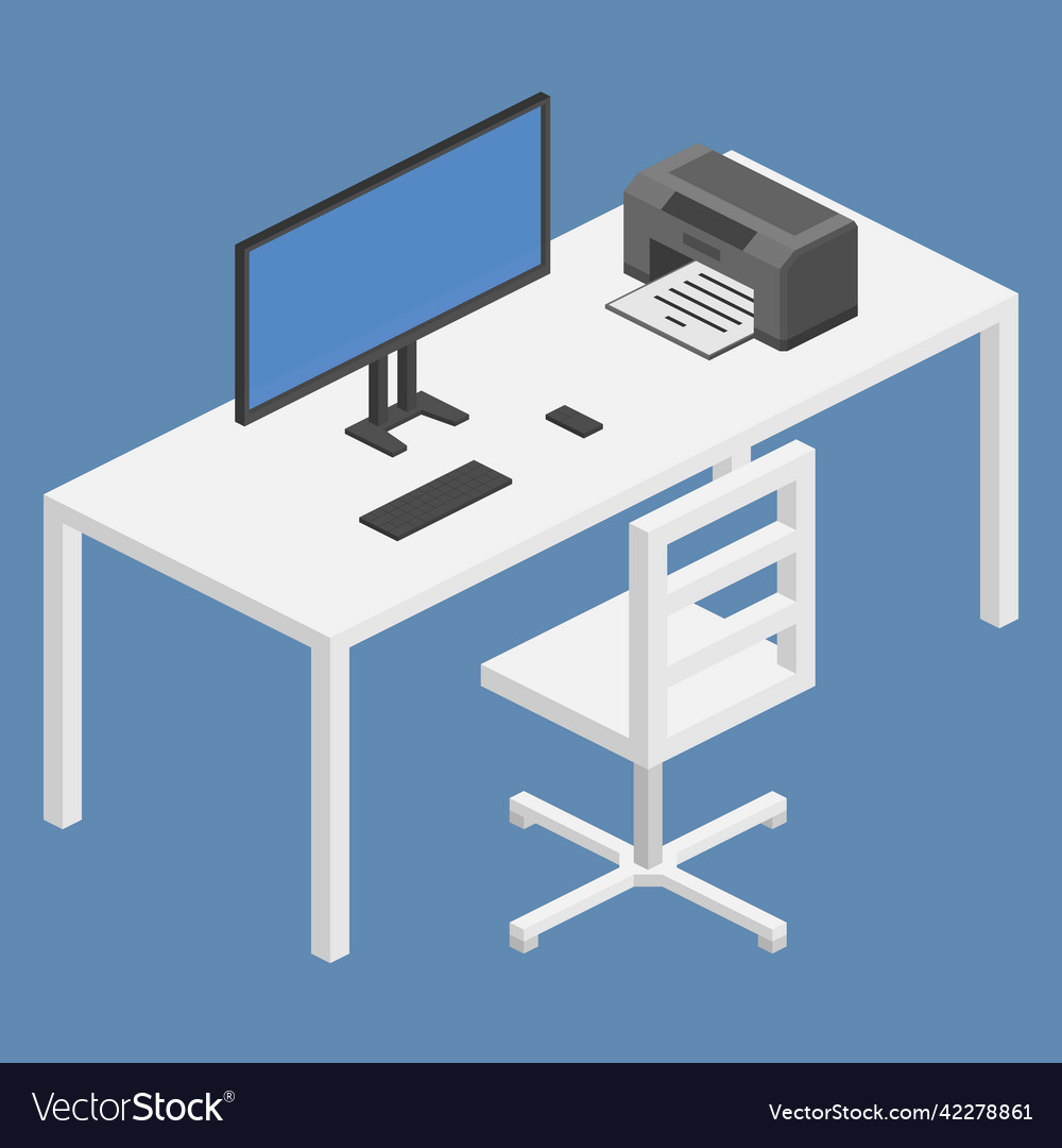 Flat isometric office table computer Vector Image Flat isometric office table computer