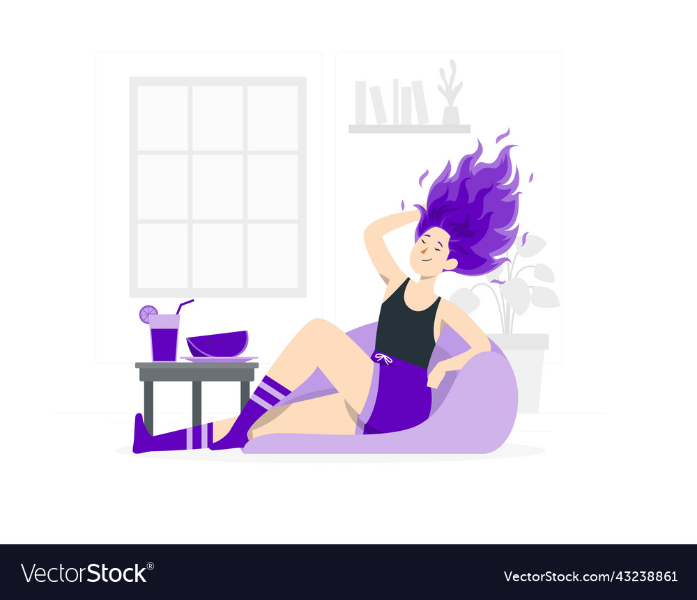 Girl with purple fire hair flat design