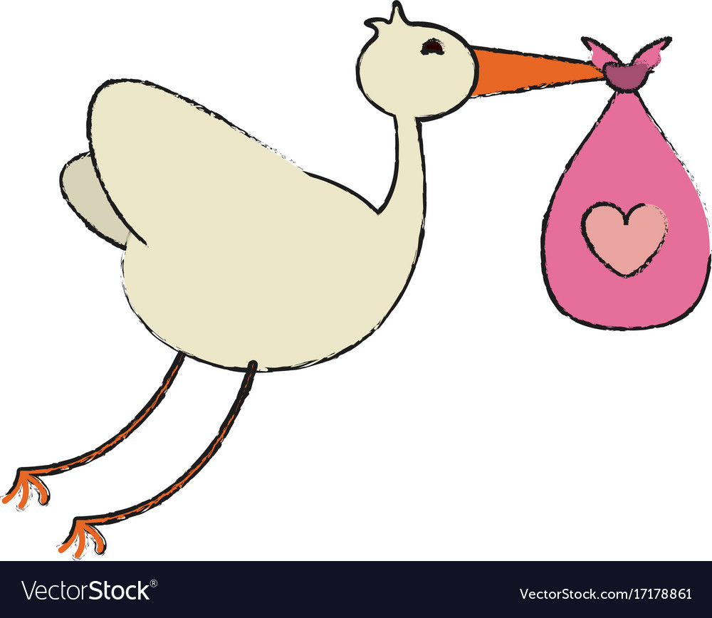 Isolated stork with baby design