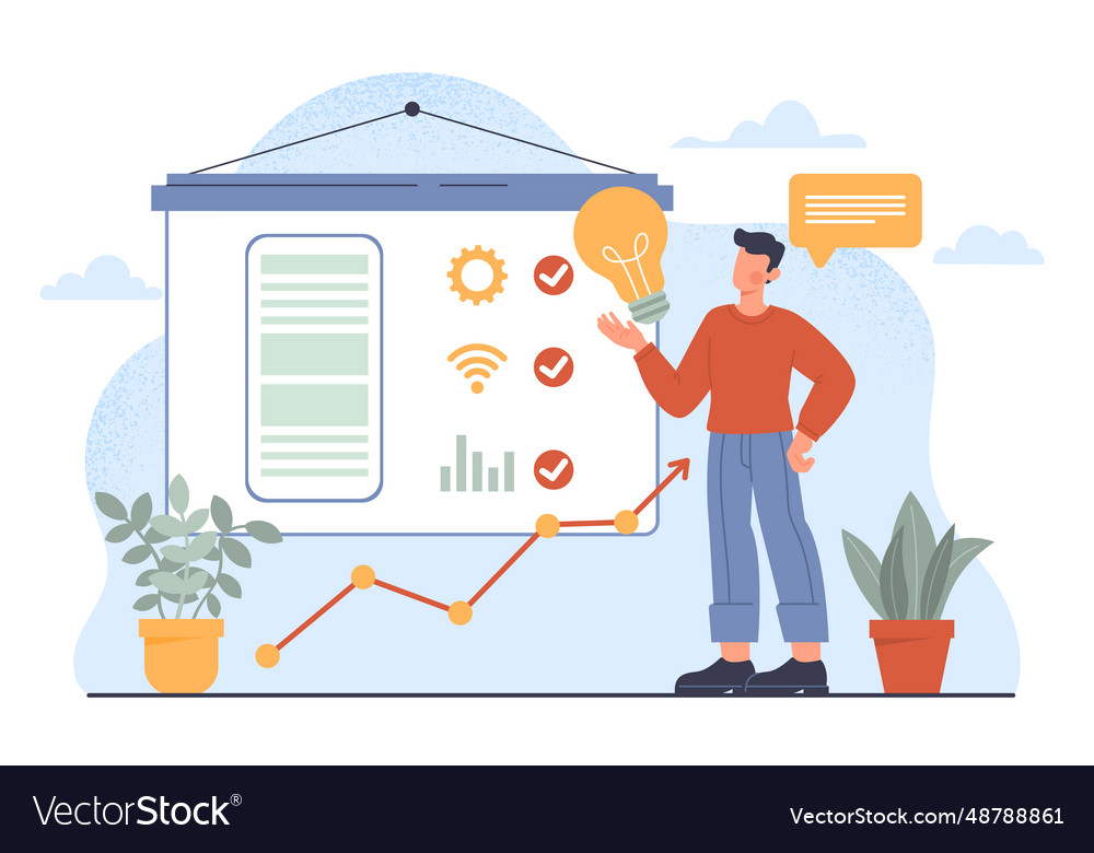 Man with product presentation concept Vector Image Man with product presentation concept
