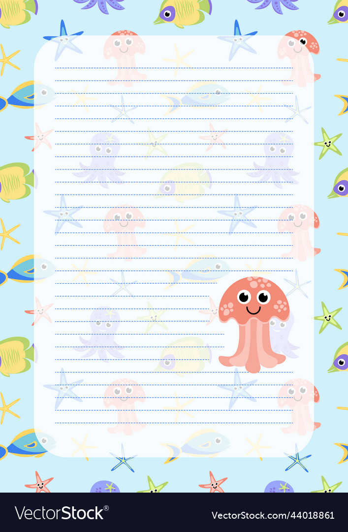 Note paper or notebook sheet with jellyfish flat