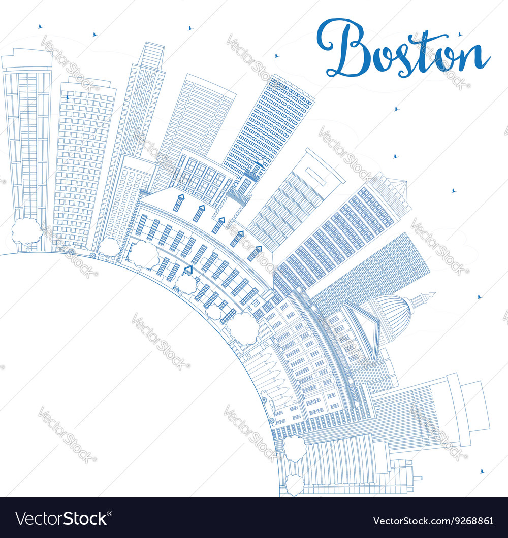 Outline Boston Skyline with Blue Buildings Vector Image