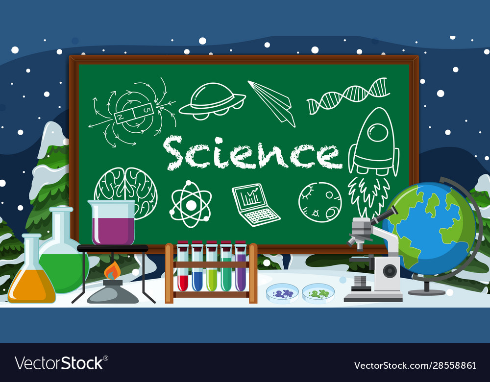 Science sign with many equipments