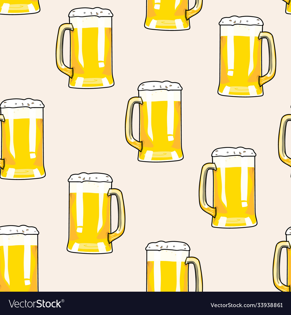 Seamless pattern mug beer cartoon style hand