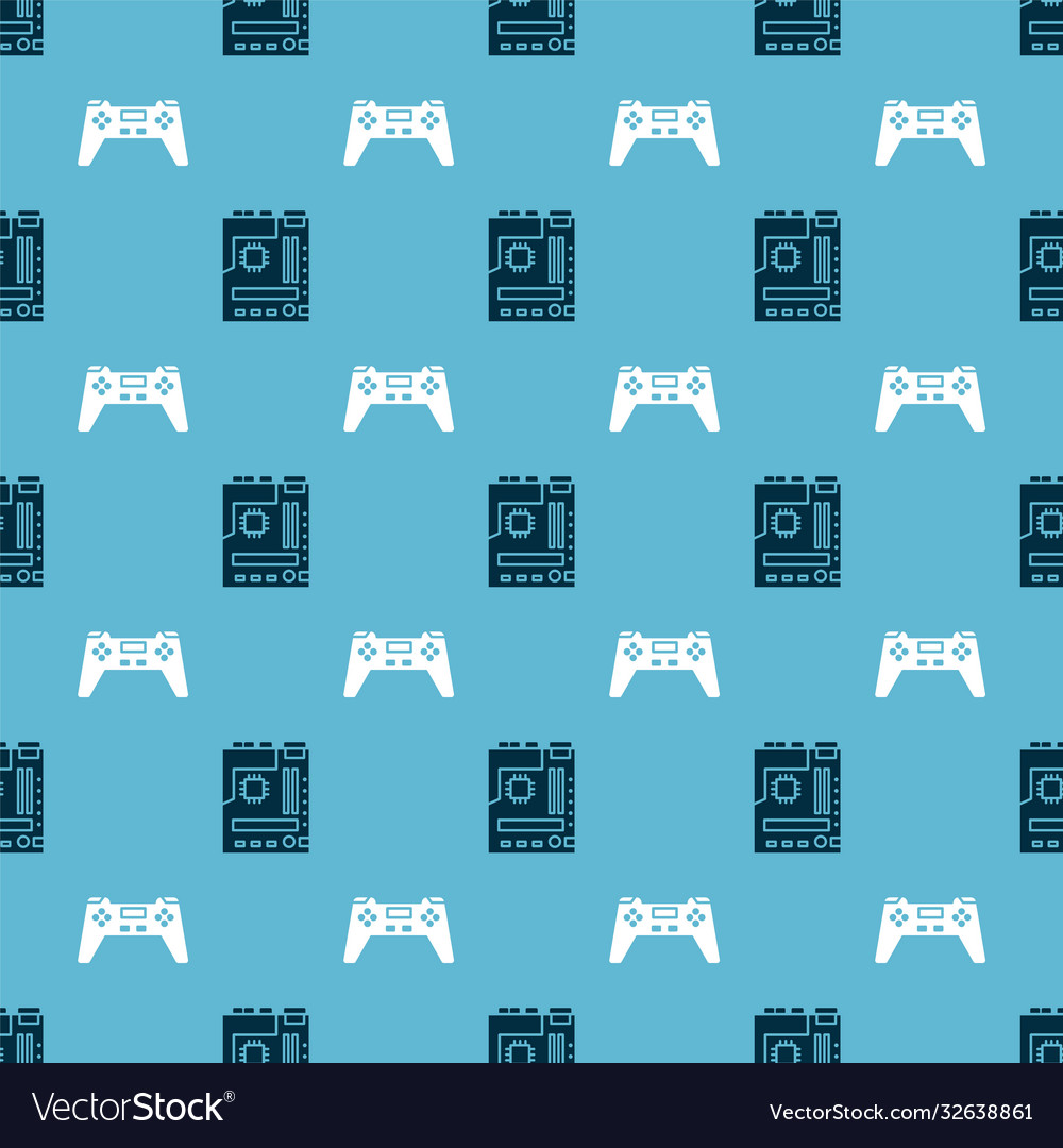 Set motherboard and gamepad on seamless pattern vector image Set motherboard and gamepad on seamless pattern