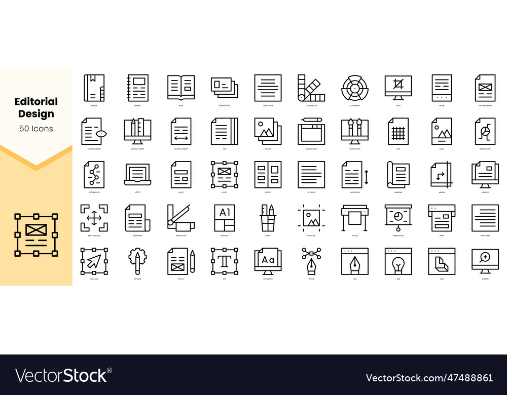 Set of editorial design icons simple line art