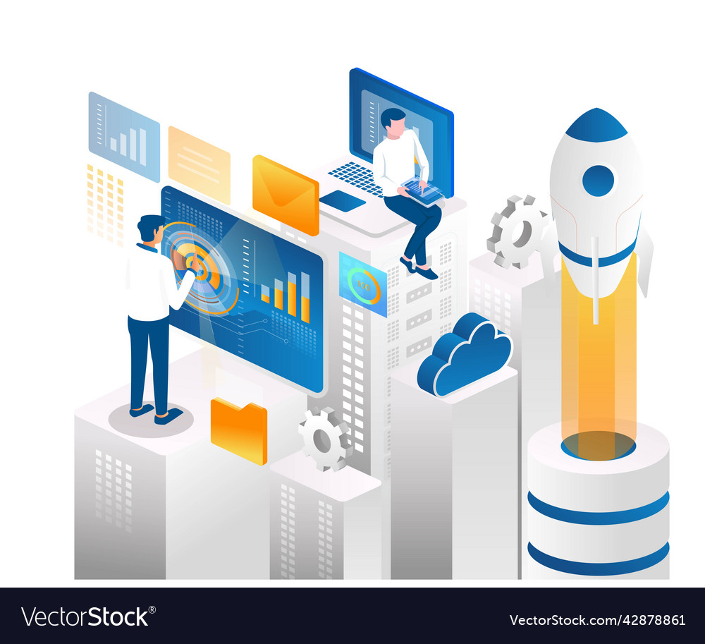 Team is analyzing the rocket data vector image Team is analyzing the rocket data
