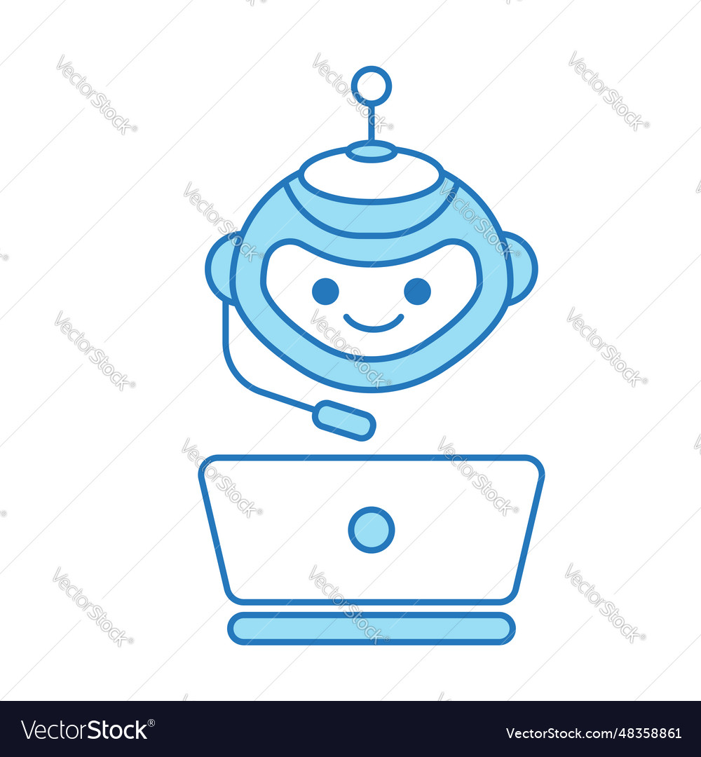 Virtual assistant or chat bot icon with laptop