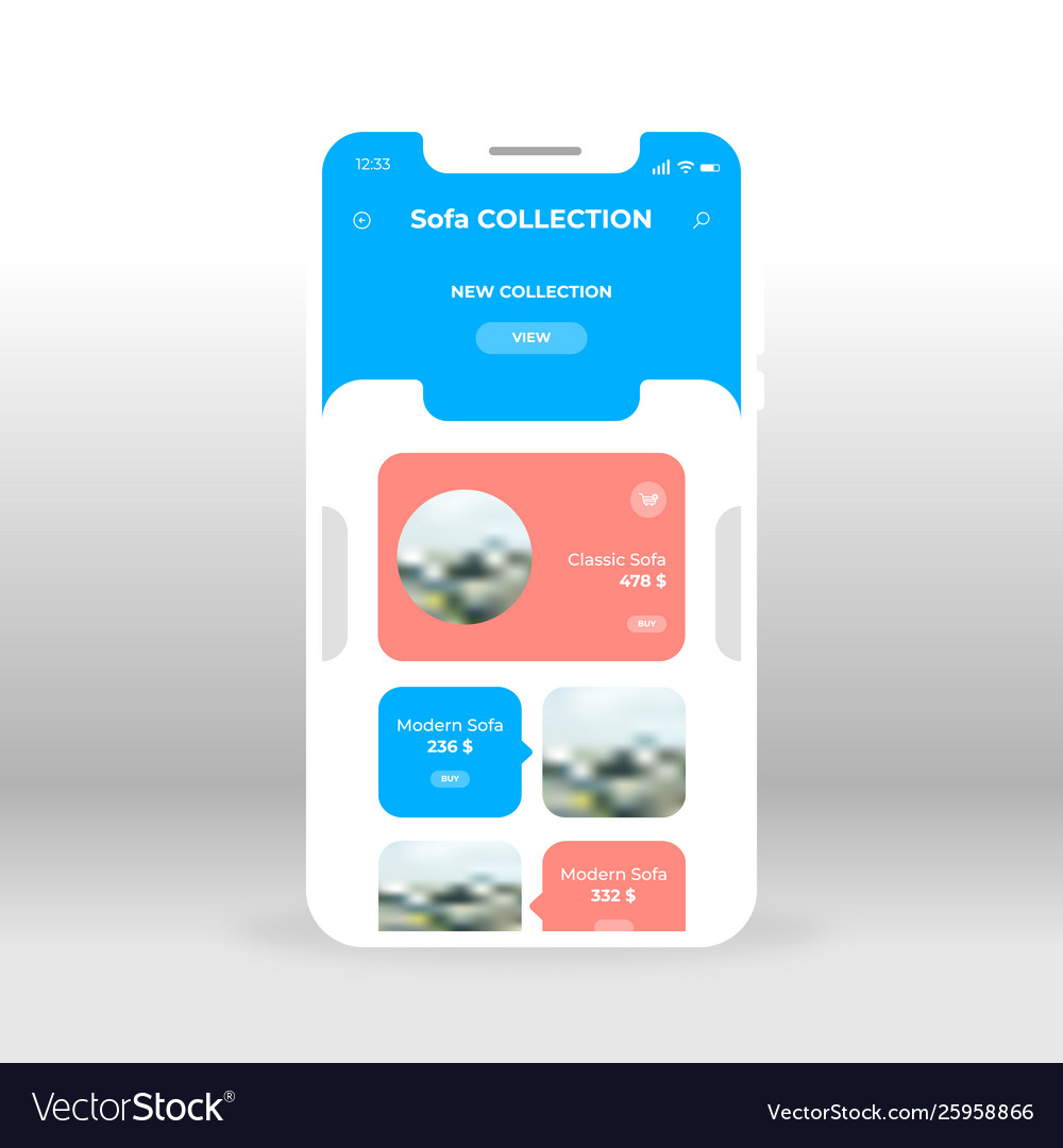 Blue furniture shopping ui ux gui screen Vector Image