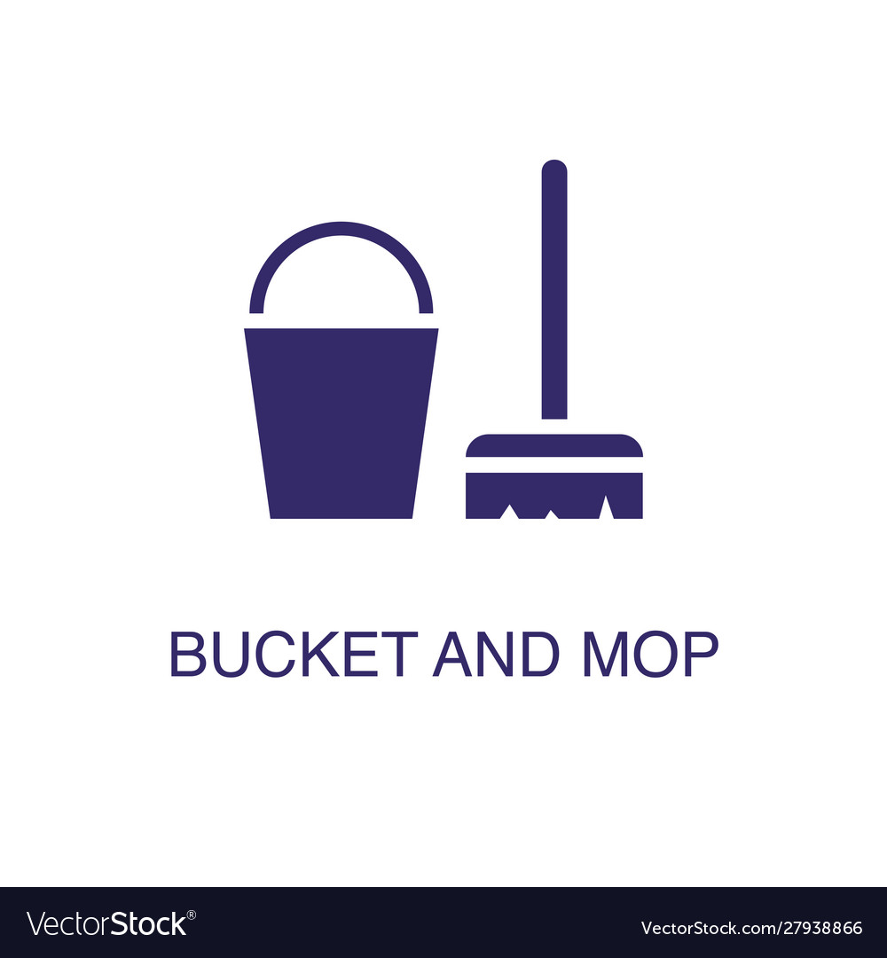 Bucket and mop element in flat simple style