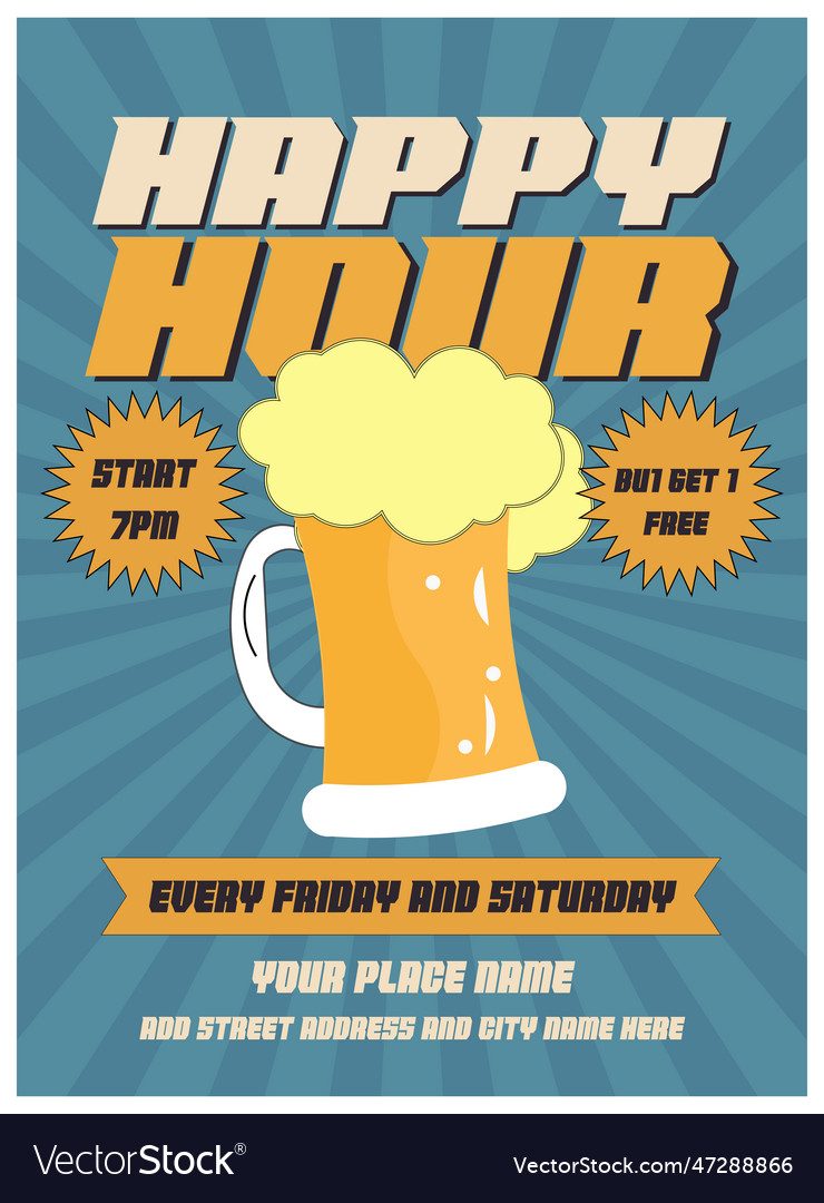 Happy hour beer celebration poster flyer design Vector Image