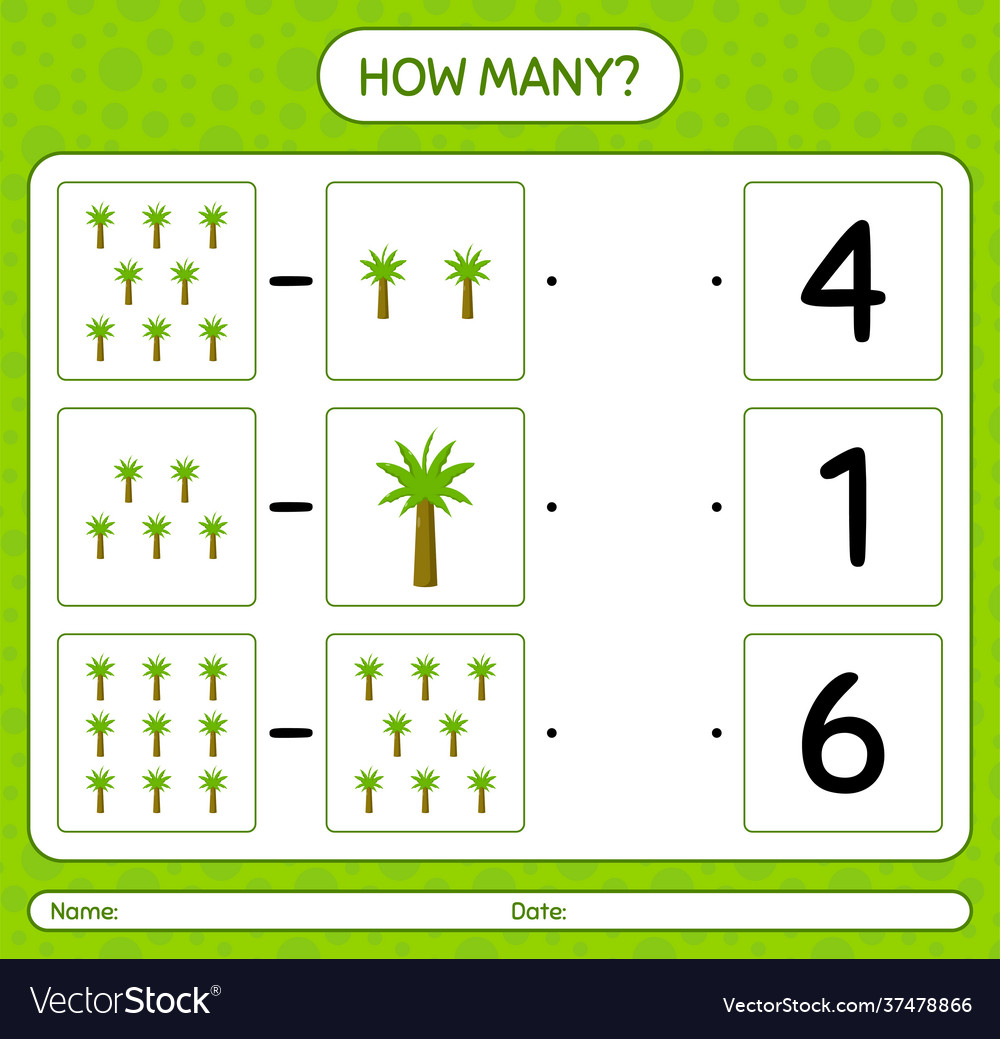 How many counting game with palm tree worksheet