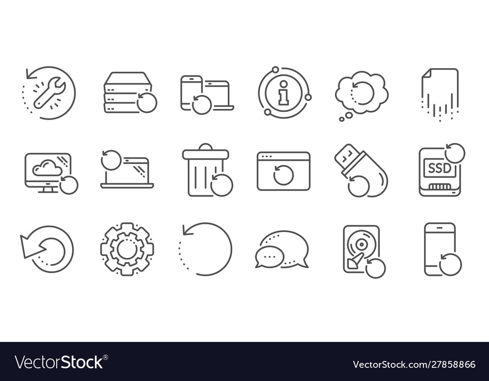 Recovery line icons backup restore data vector image Recovery line icons backup restore data