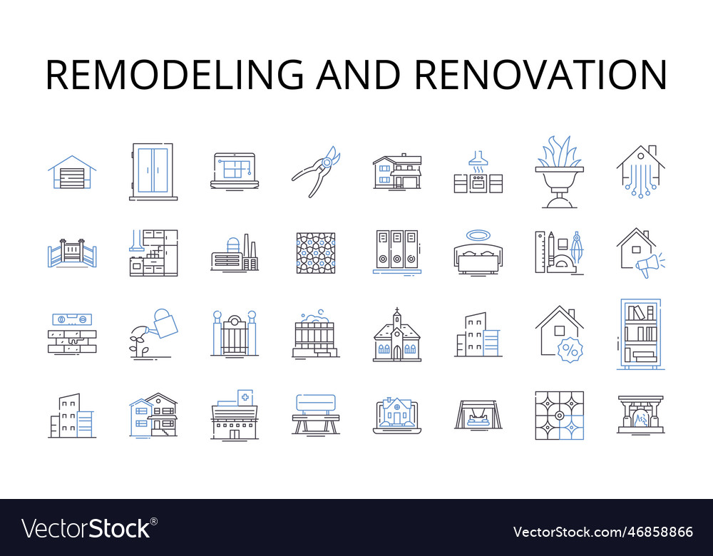 Remodeling and renovation line icons collection