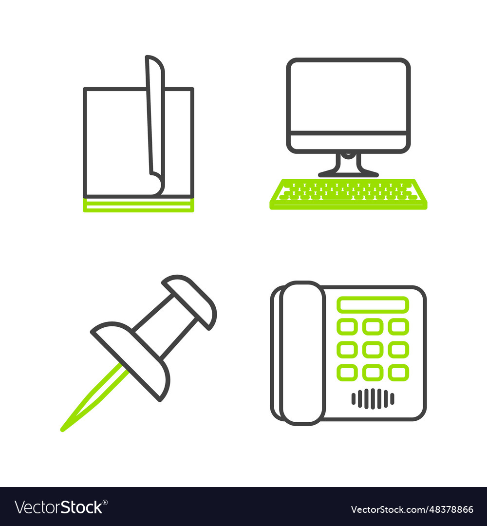 Set line telephone push pin computer monitor vector image Set line telephone push pin computer monitor