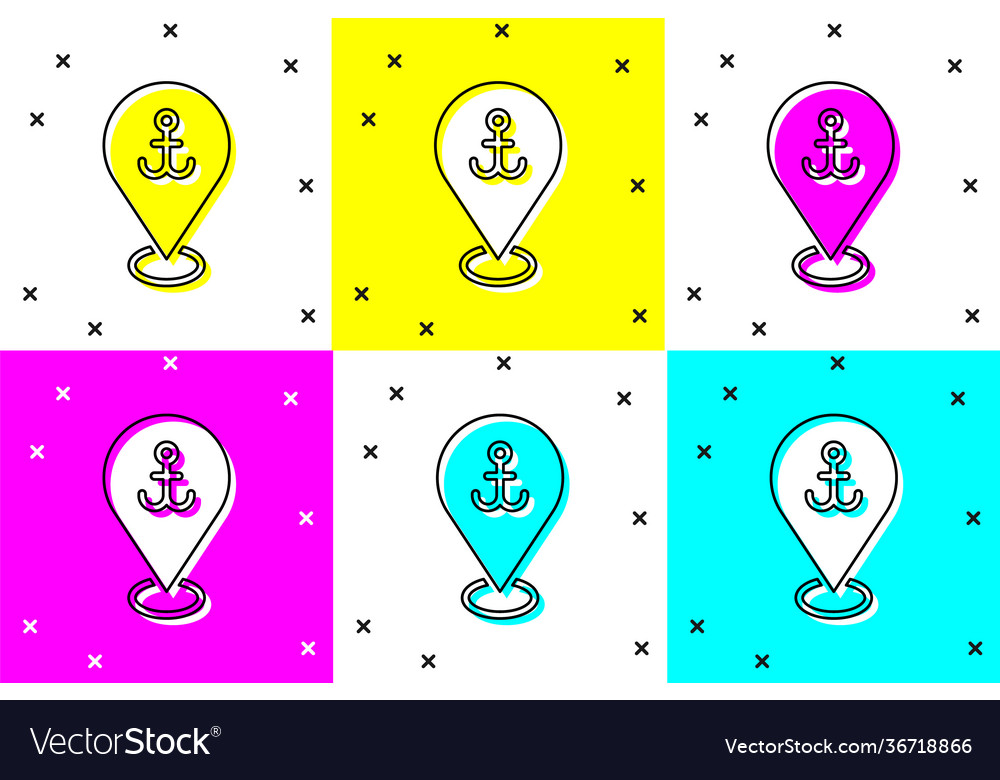 Kartenzeiger mit Anker-Symbol auf der Farbe isoliert vector image Kartenzeiger mit Anker-Symbol auf der Farbe isoliert