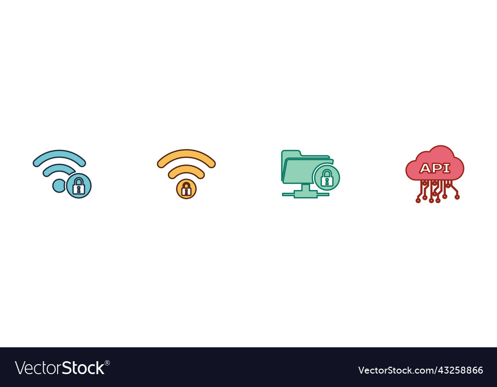 Set wifi locked ftp folder and cloud api vector image Set wifi locked ftp folder and cloud api
