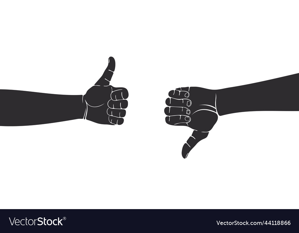 Silhouettes of hands finger sign up down