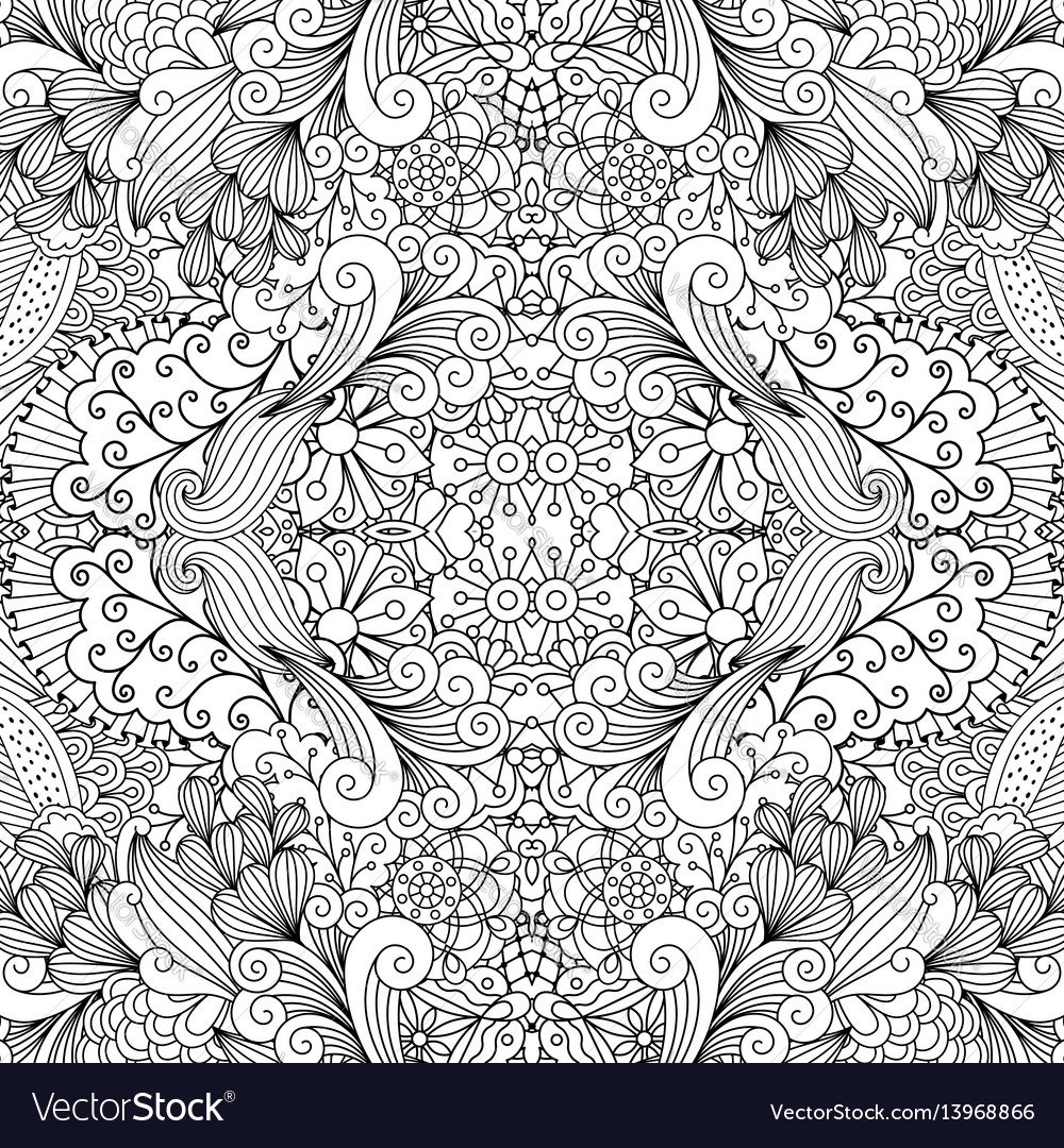 Symmetric outline ornamental floral pattern Vector Image Symmetric outline ornamental floral pattern