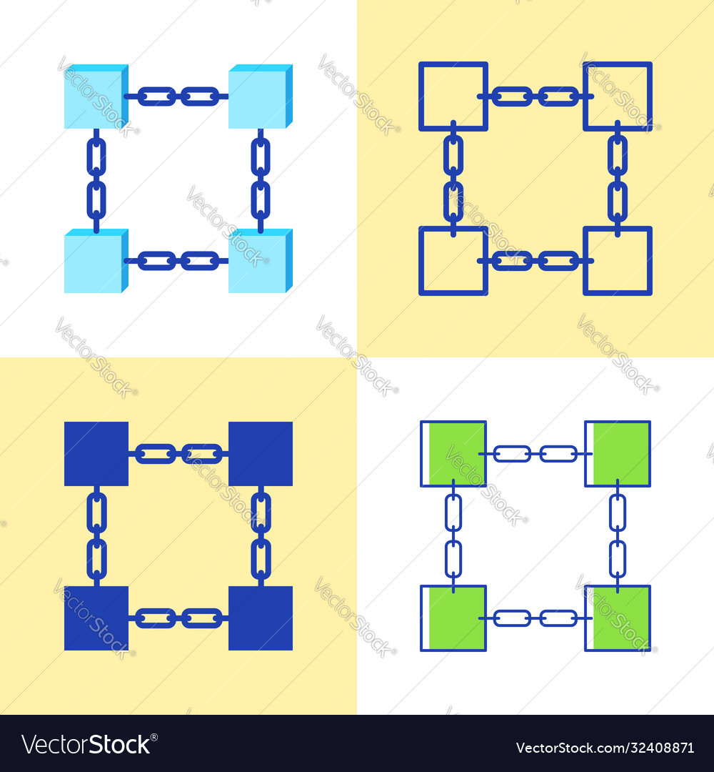 Blockchain Symbol gesetzt im flachen und Linienstil