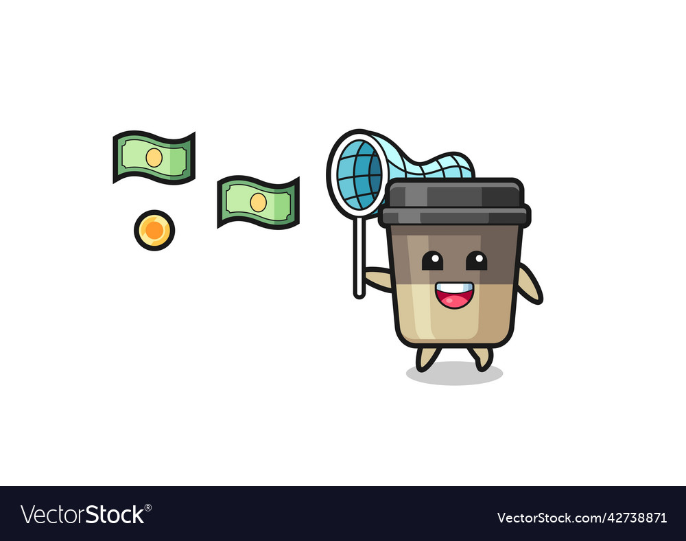 Coffee cup catching flying money