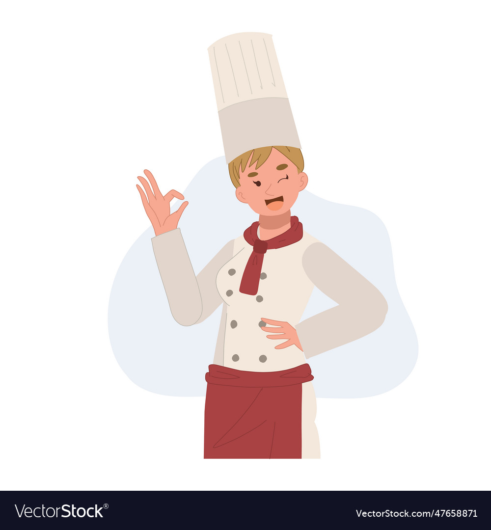 Confident Chef Woman Gesturing Ok Sign Happy Vector Image