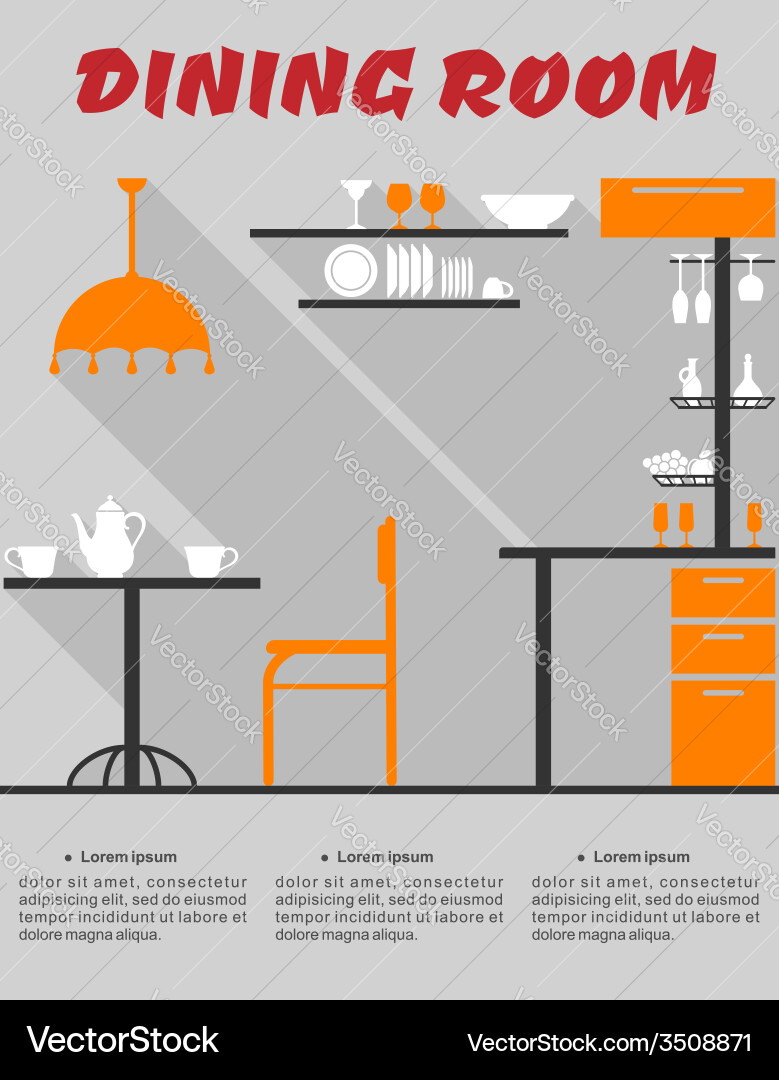Dining room interior in flat format Royalty Free Vector