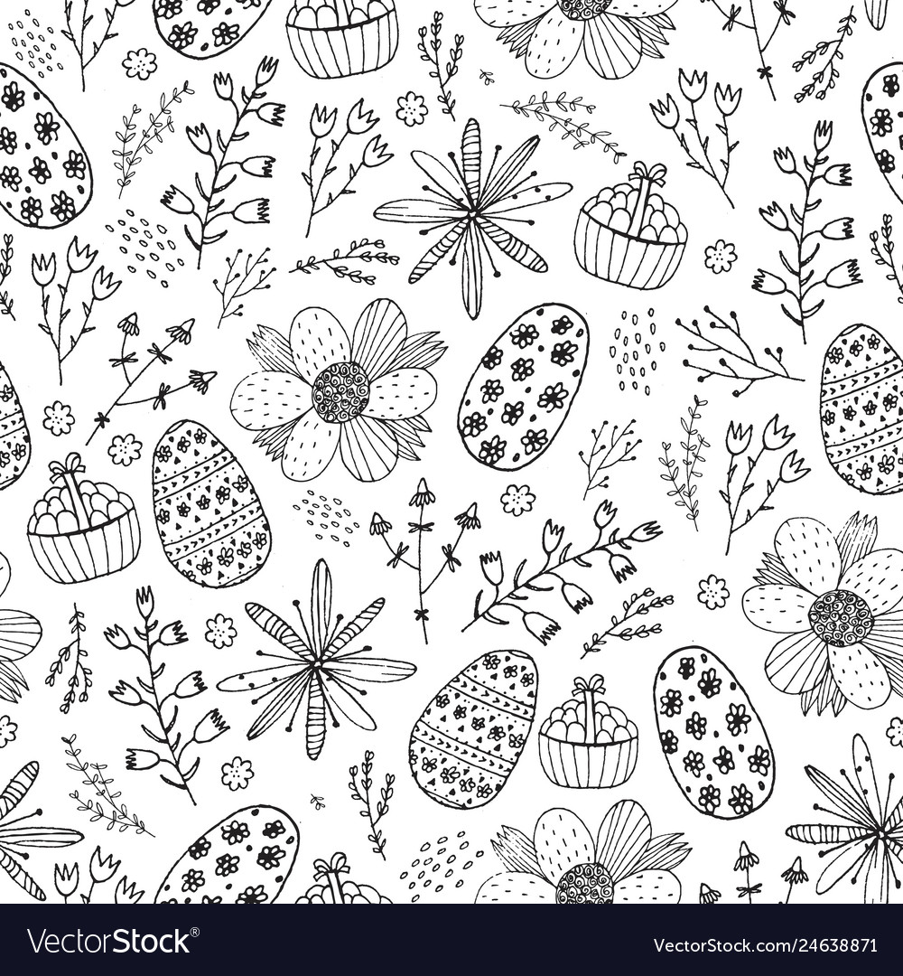 Easter seamless doodle pattern hand drawn vector image Easter seamless doodle pattern hand drawn