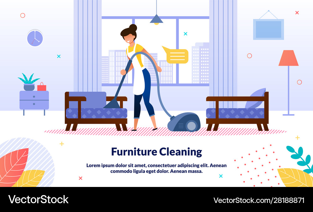 Hotel room cleaning service flat banner Royalty Free Vector