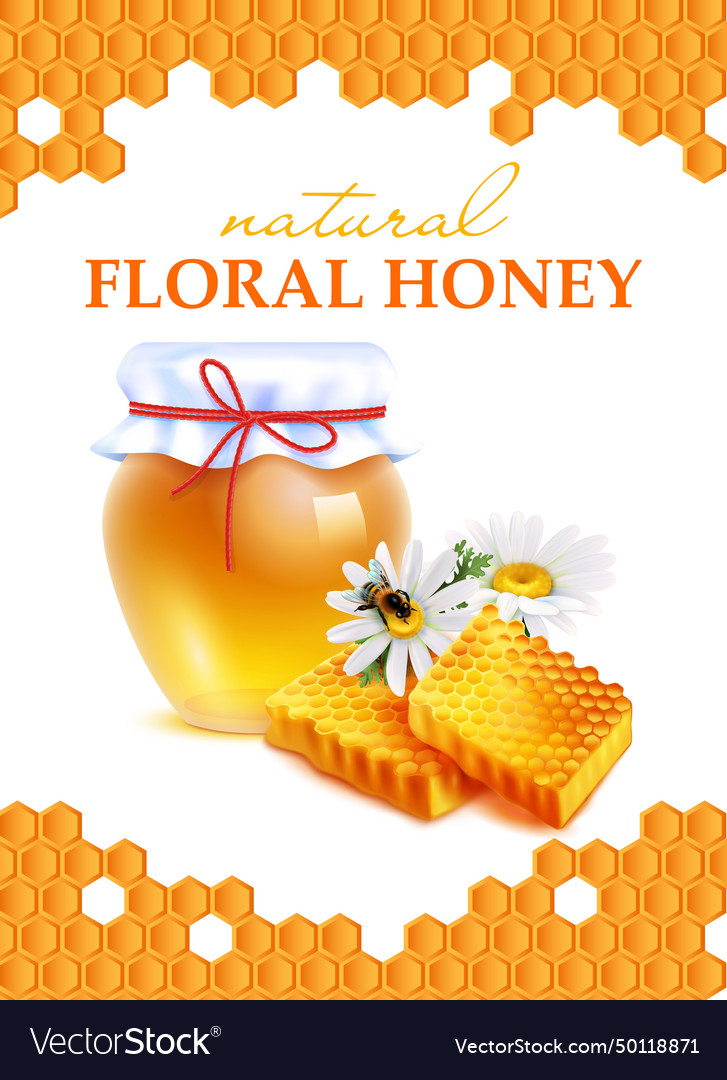 Natural floral honey realistic poster