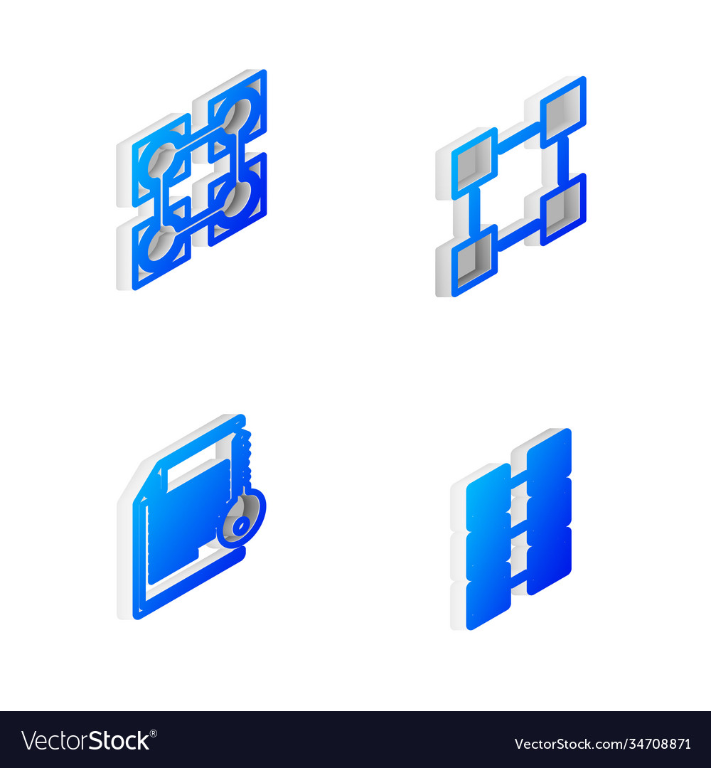 Set isometric line blockchain technology smart vector image Set isometric line blockchain technology smart