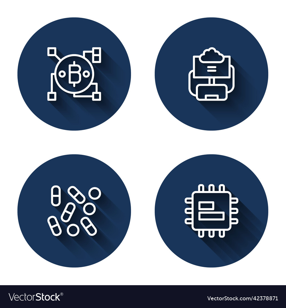 Set line blockchain technology bitcoin cloud vector image Set line blockchain technology bitcoin cloud