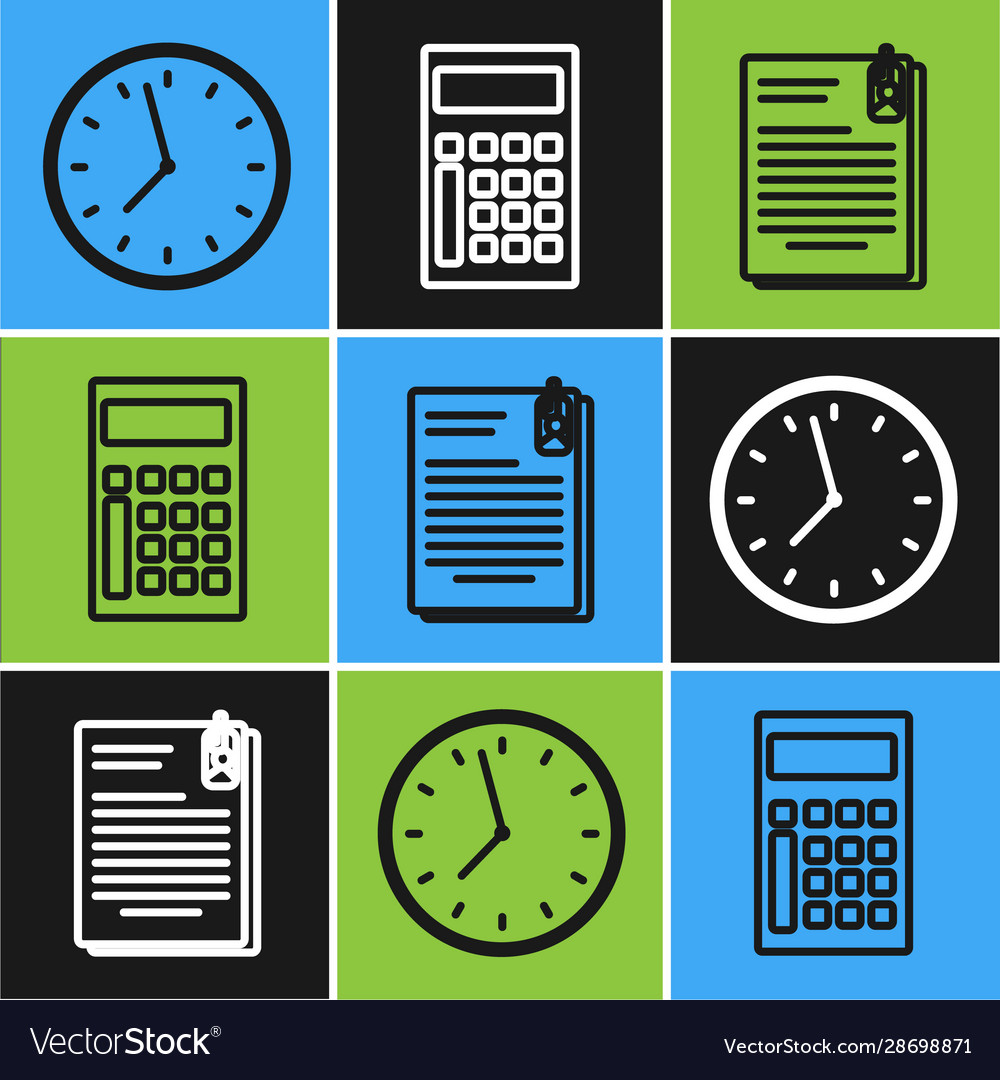Set line clock file document and paper clip Vector Image Set line clock file document and paper clip