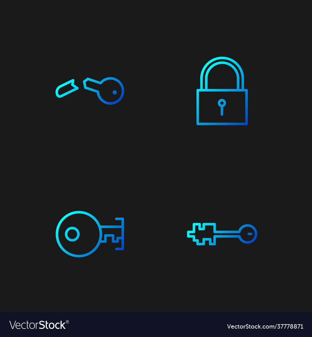 Set line old key broken and lock gradient Vector Image Set line old key broken and lock gradient