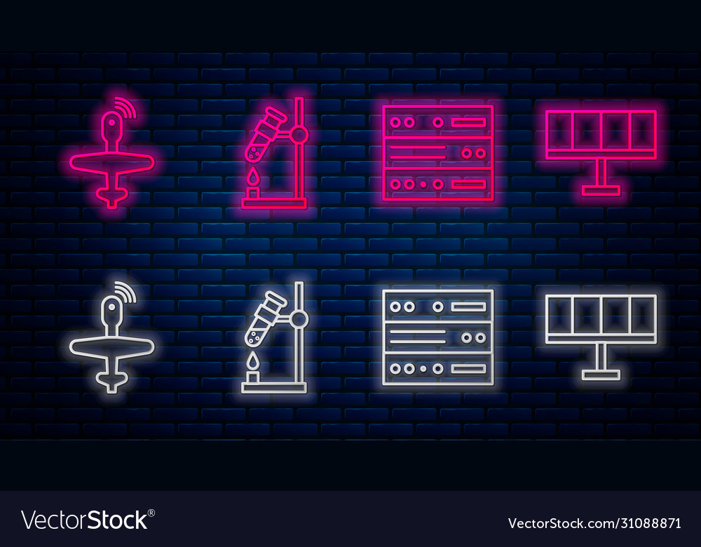 Set line test tube flask on fire server data Vector Image