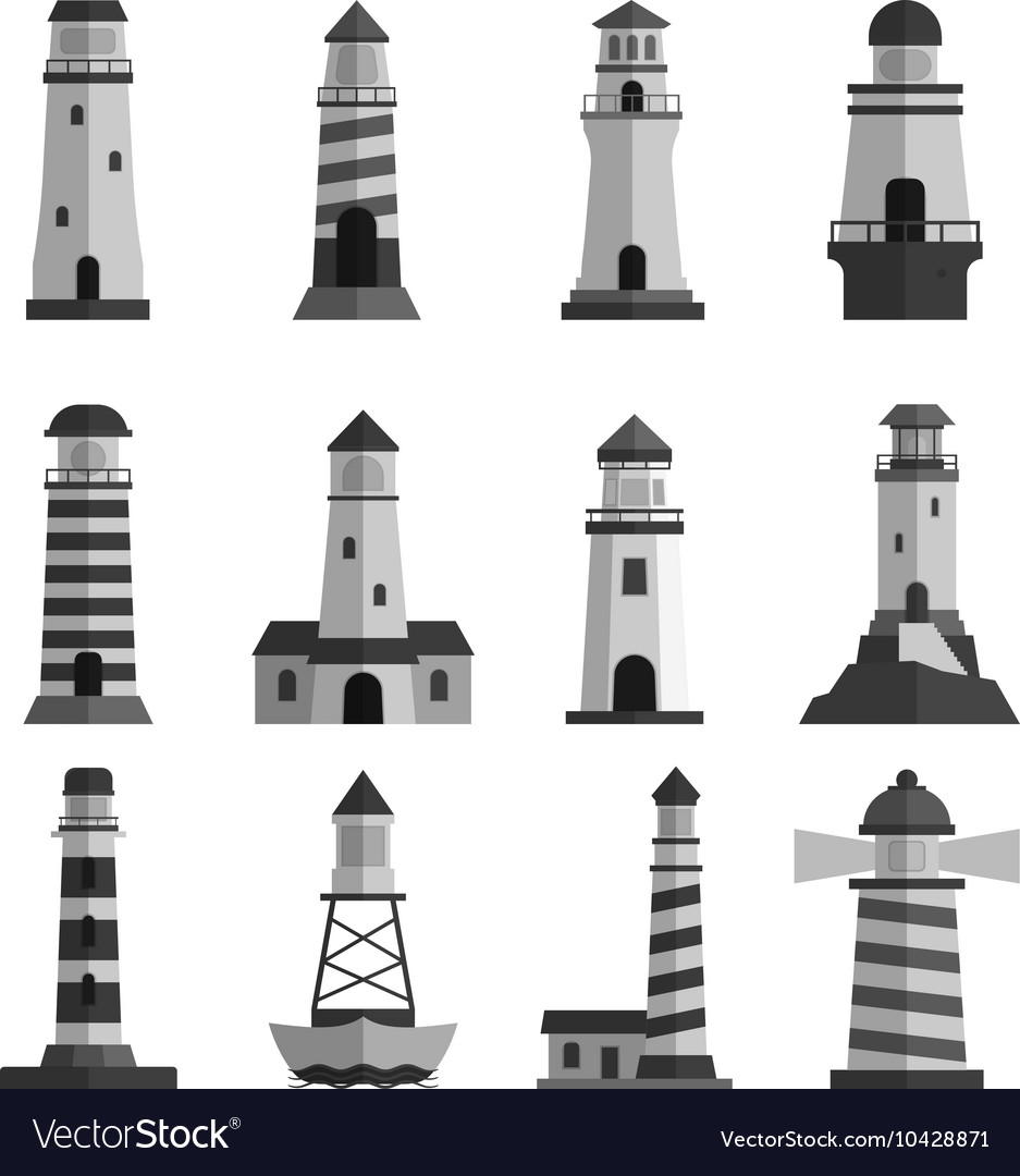 Set of cartoon flat lighthouses