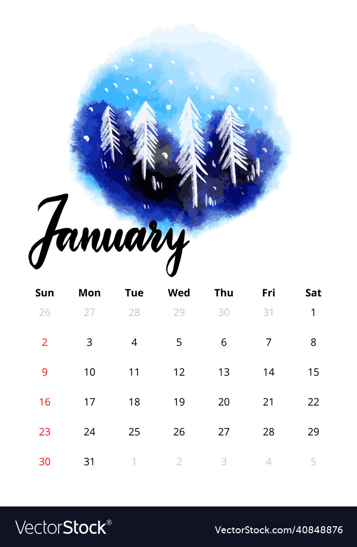 2022 english calendar january