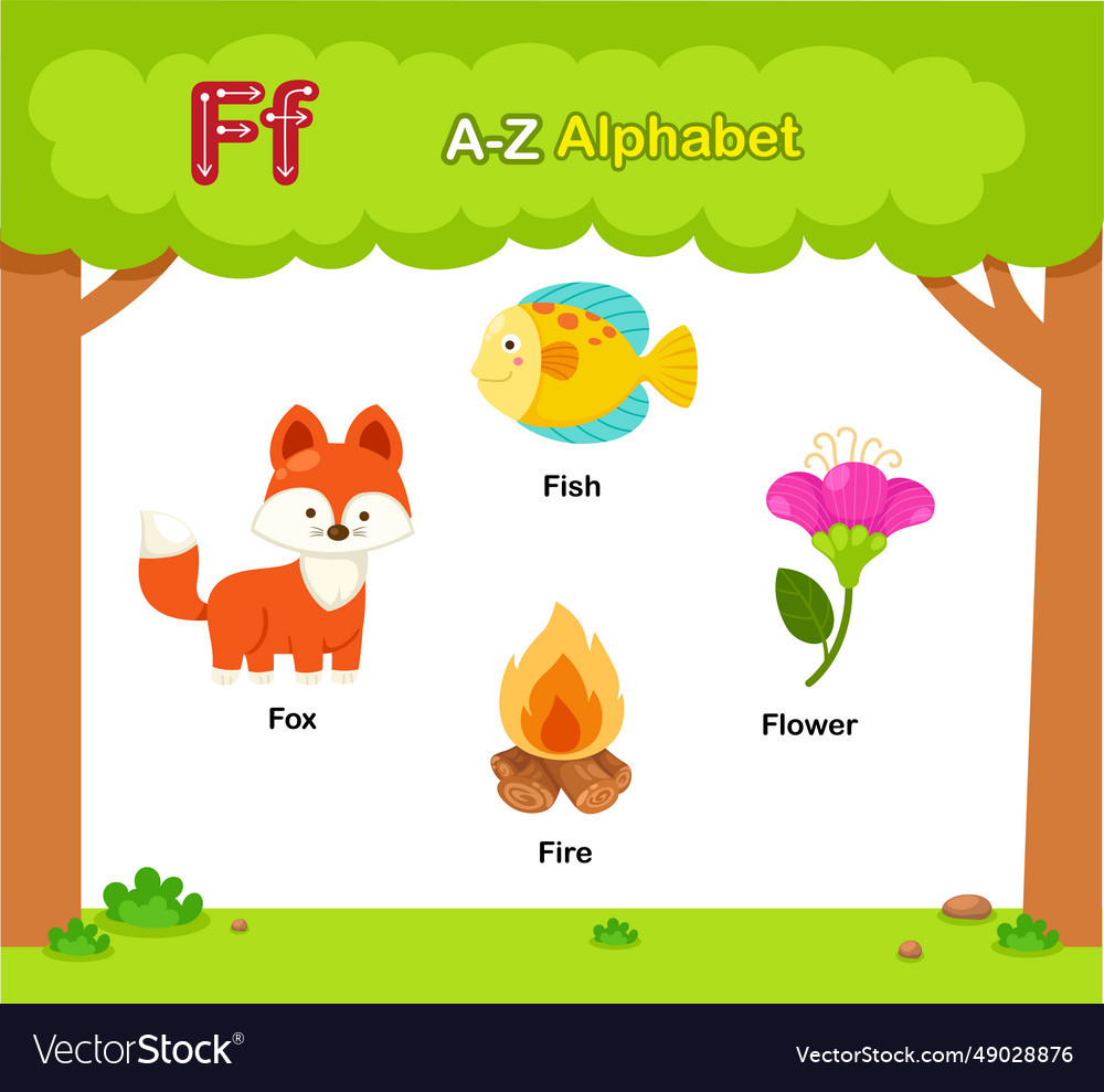 Alphabet letter f education vocabulary Royalty Free Vector