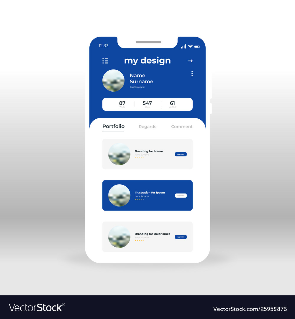 Blue designers portfolio ui ux gui screen