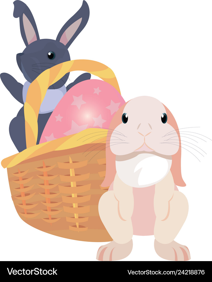 Bunnies basket egg easter Royalty Free Vector Image