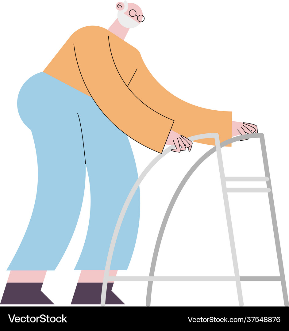 Grandfather using walker Royalty Free Vector Image