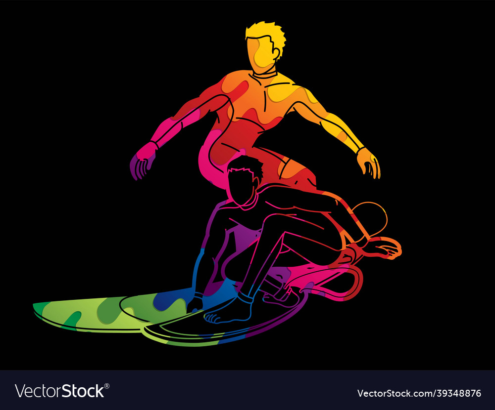 Group of surfer action surfing sport man players