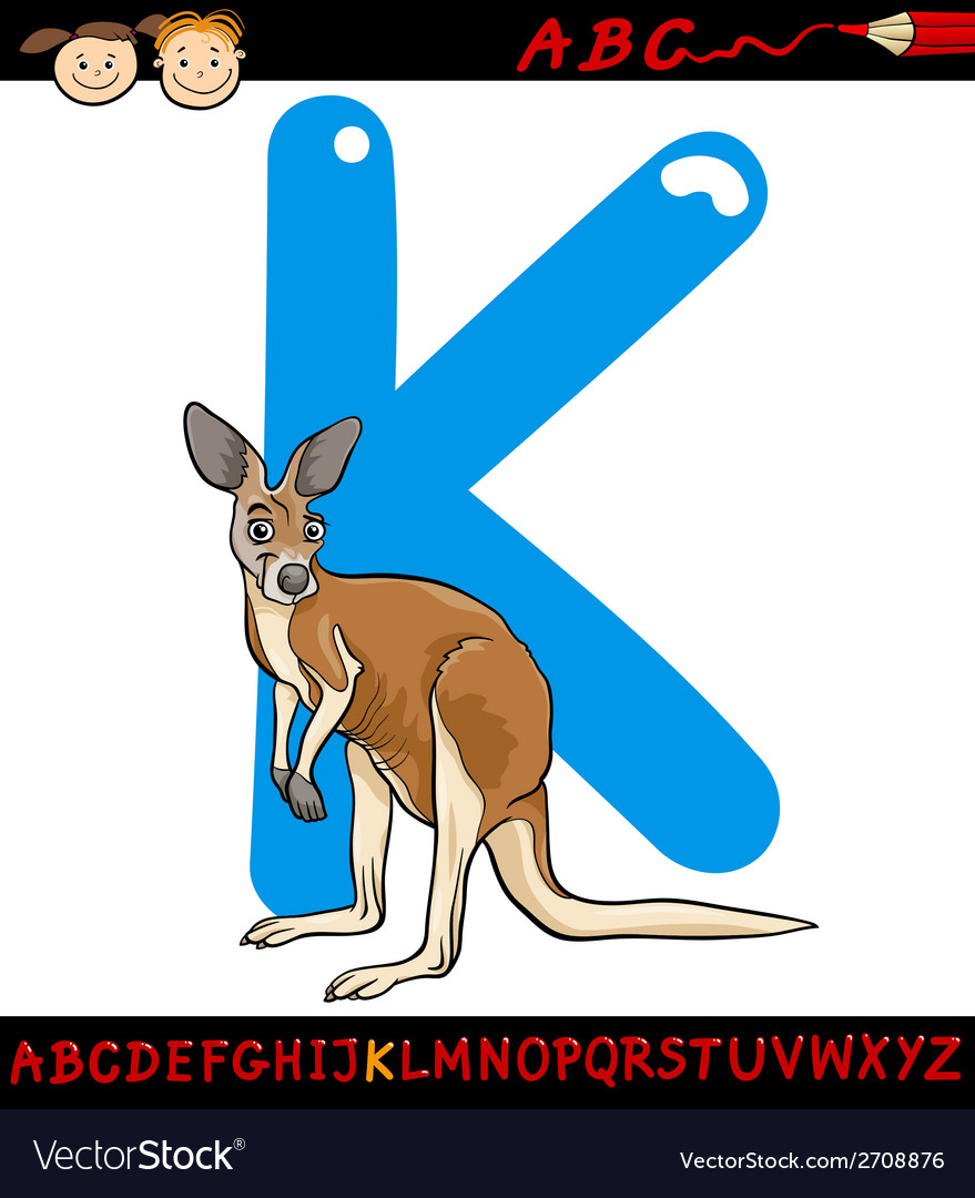 Letter k for kangaroo cartoon Royalty Free Vector Image