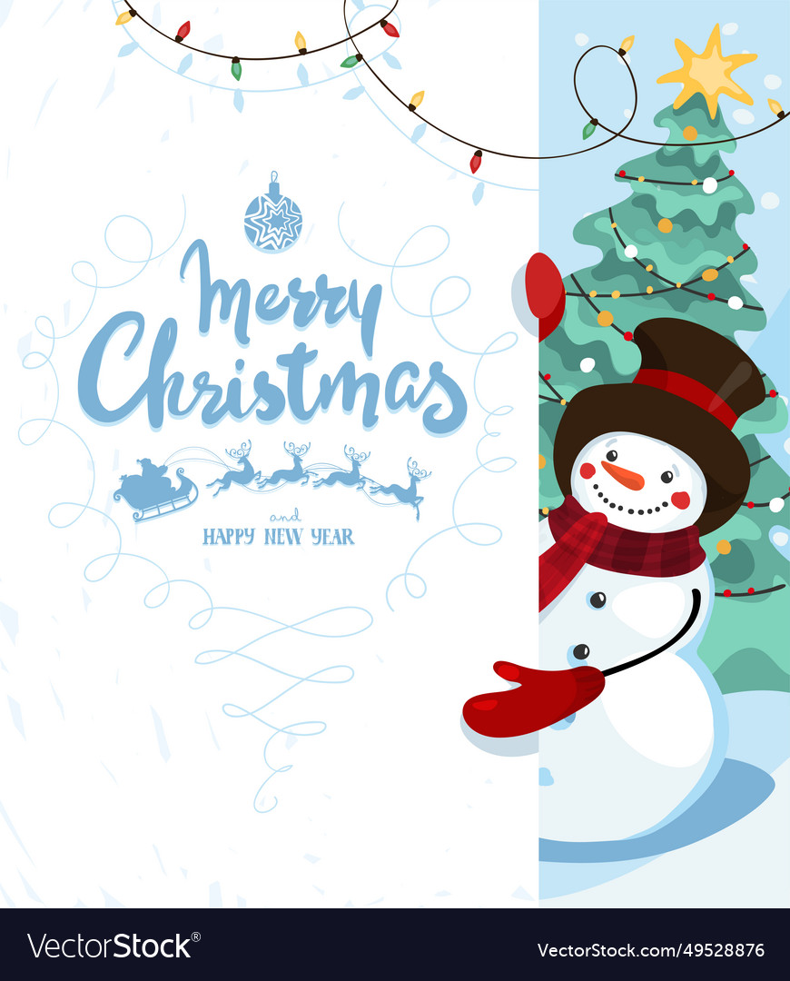 Merry christmas card with text funny snowman