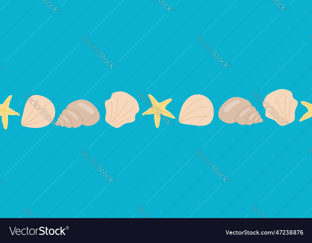 Seamless Border With Sea Shells And Sea Stars Vector Image