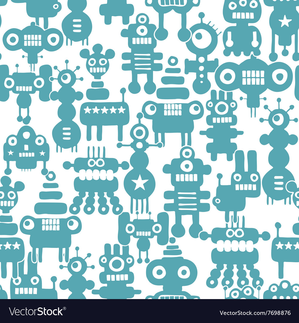 Seamless pattern with cute monsters and robots