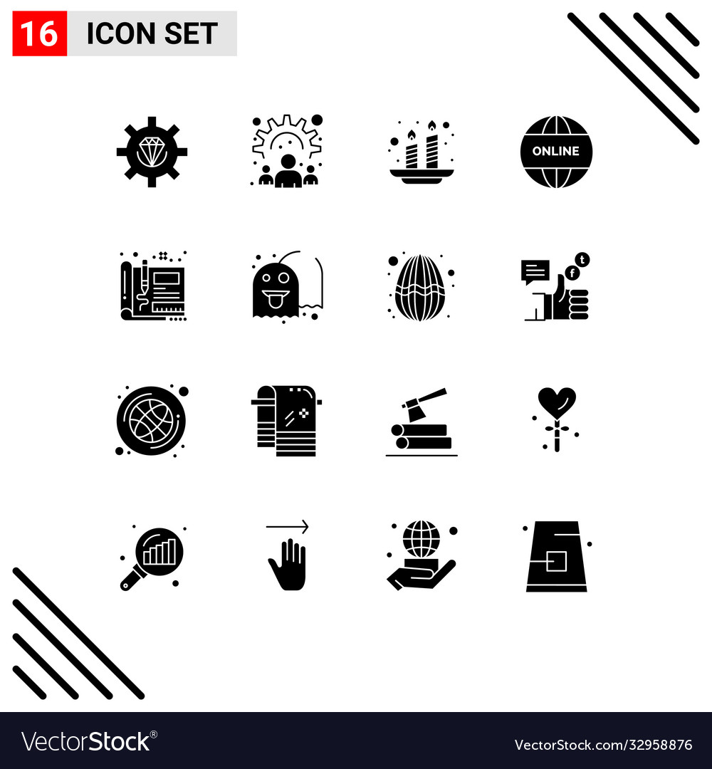 Set 16 solid glyphs on grid for blueprint
