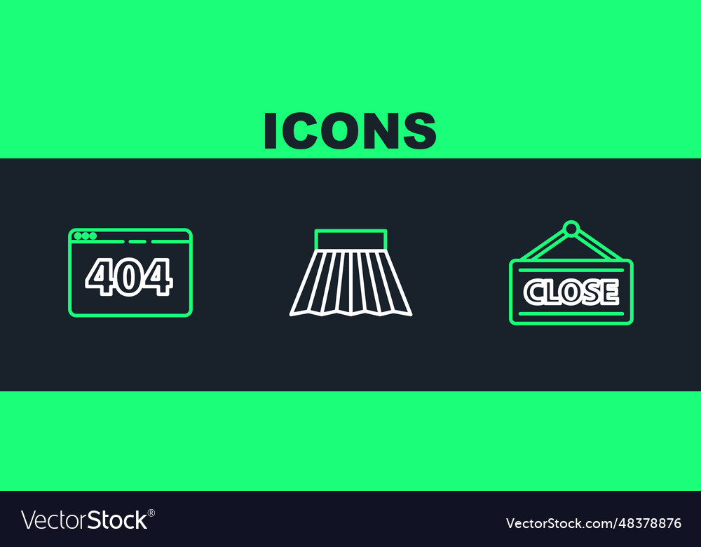 Set line hanging sign with closed page 404 error vector image Set line hanging sign with closed page 404 error