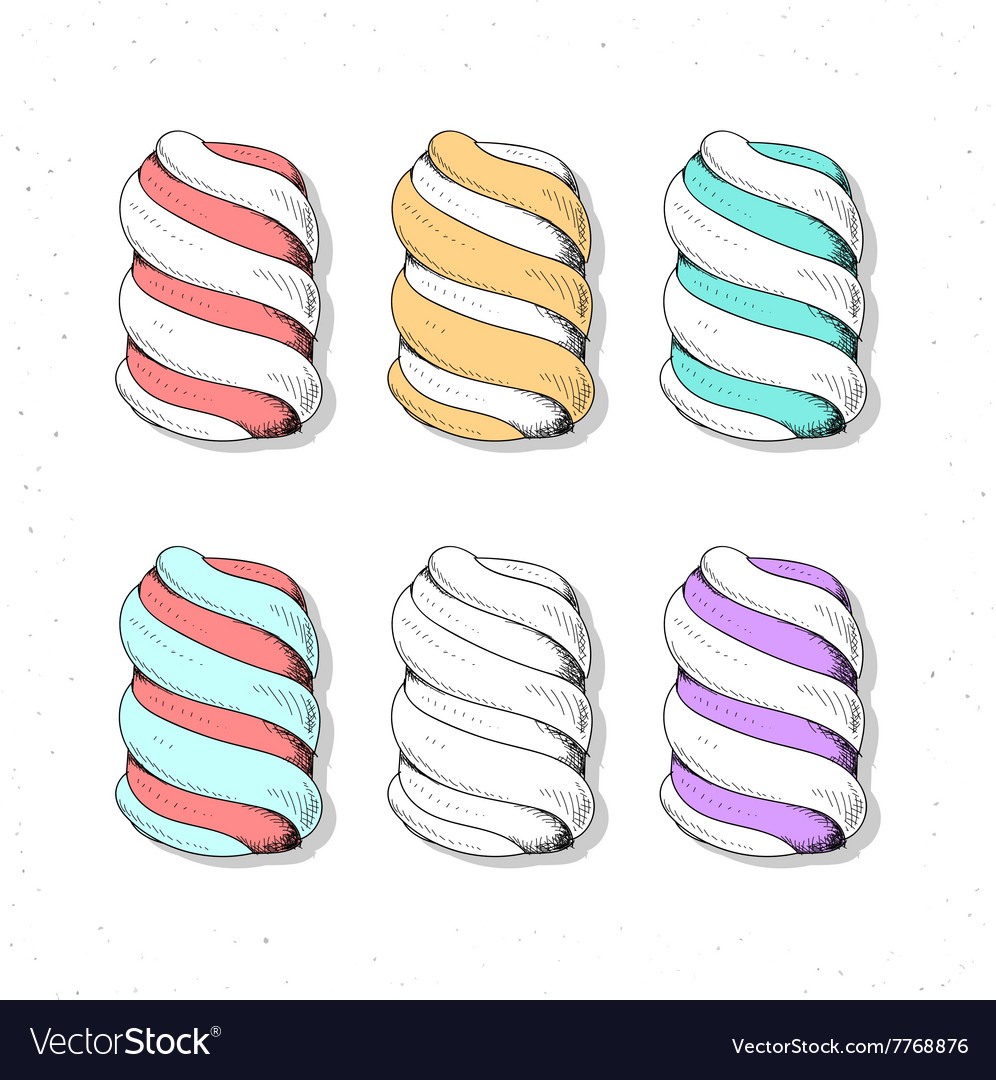 Set realistic sketch marshmallows zephyr to create