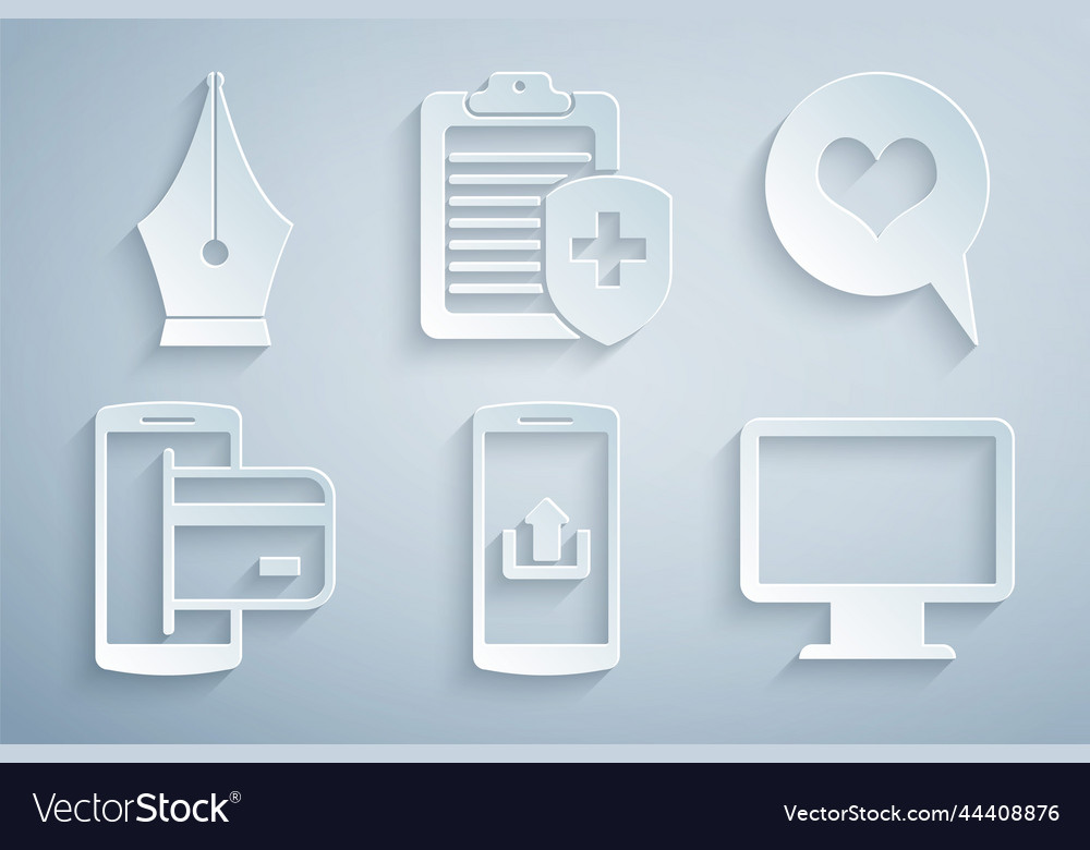 Set smartphone with upload heart in speech bubble vector image Set smartphone with upload heart in speech bubble